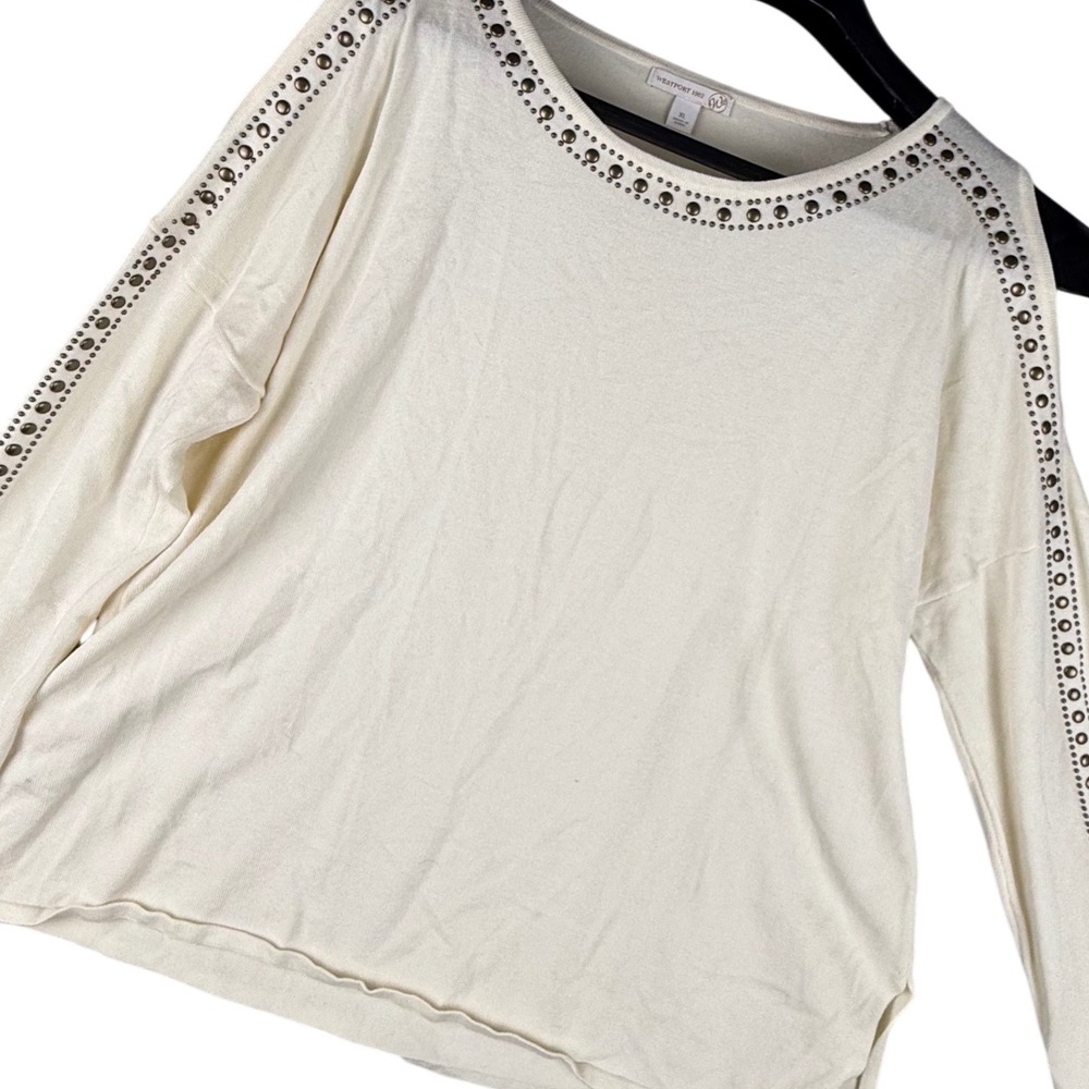 Westport 1962 Cold Shoulder Top Cream Rayon XL Grunge Boho Gingham